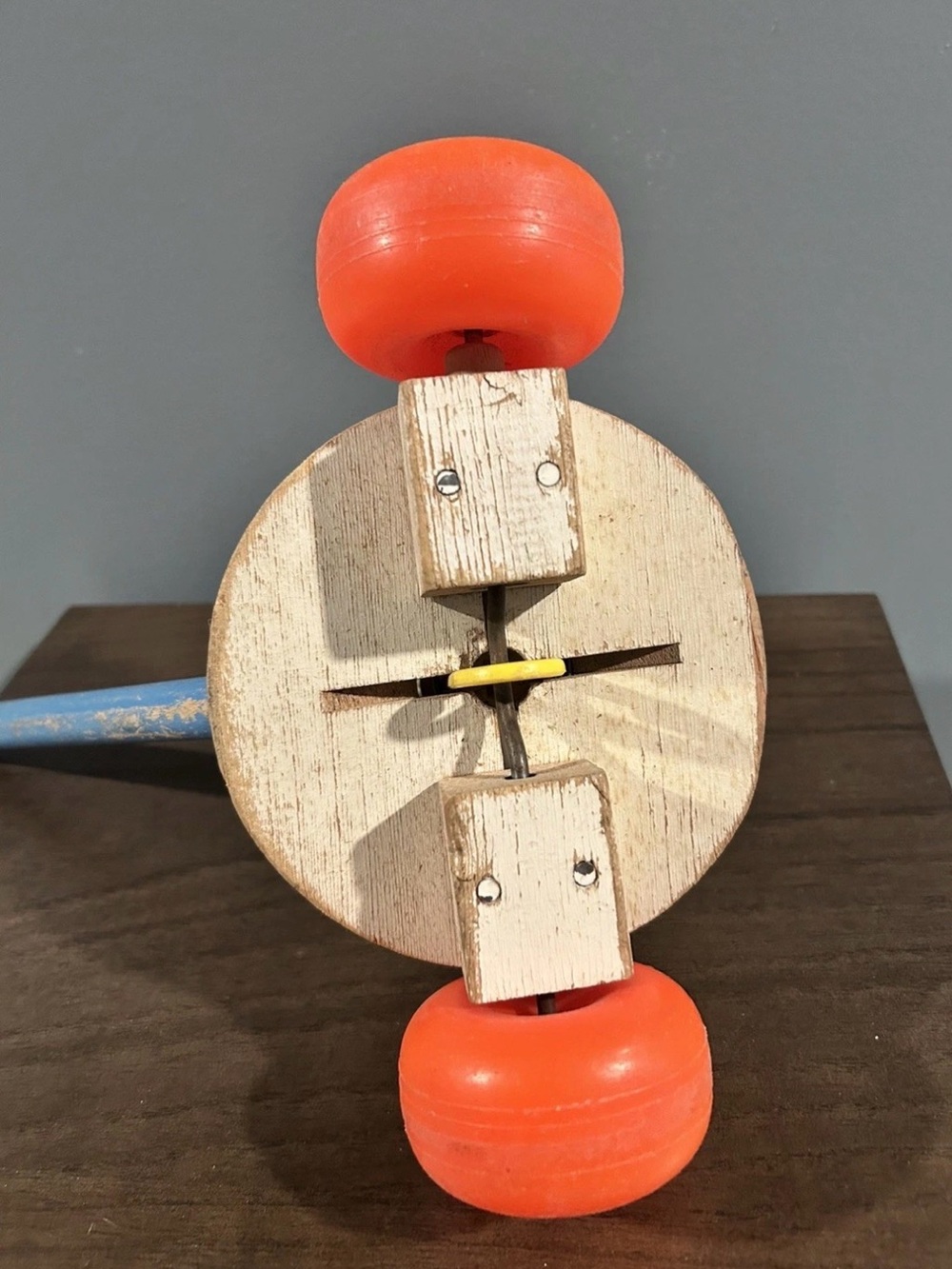 Fisher-Price Corn Popper Push Pull Toy RD1958 Blue Handle Red Wheels - Picture 6 of 7